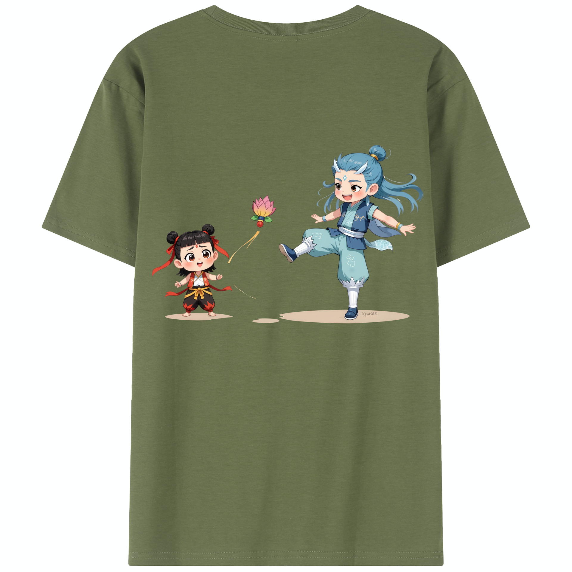 （画像用） Ne Zha 2 ナタ 魔童の大暴れ 綿100％半袖Tシャツ（背面プリント）